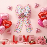 Liliful Large Valentine’s Day Tree Topper Bow Conversation Heart Valentine’s Candy Heart Tree Decoration 11.4”x19.6” for Wedding Wreath Wall Front Door Holiday Anniversary Home Decor