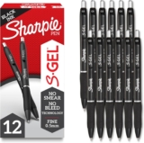 Sharpie S-Gel Pens, Fine Point (0.5mm), Black Ink, 12 count – Ideal for Writing, Journaling, Drawing, Coloring, Note-Taking, College Supplies