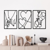 3 Pieces Metal Minimalist Line Wall Art, Valentine’s Day Lover Kiss Hand Metal Wall Decor, Aesthetic Modern Home Hanging Wall Art Decor for Bedroom Bathroom Living Room