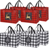 YANGTE 8 Pack Extra Large Christmas Gift Bags Reusable Tote Bags with Handle Non-Woven Fabric for Holiday Xmas 16.9×12.6×6.8″ Classic Designs