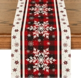 Artoid Mode Buffalo Plaid Snowflakes Christmas Table Runner 13×72 Inch Polyester Durable Seasonal Winter Kitchen Dining Home Party Decor